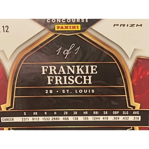 2023 Select Frankie Frisch 1/1 Black Finite Prizm #12 St. Louis Cardinals - Picture 2 of 3